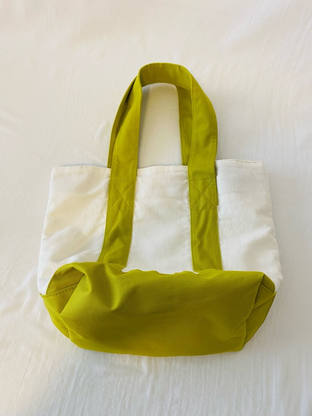 Fun Off-White and Lime Green Canvas Tote Bag with Peace, Heart, Wine Icons - Picture 5 of 8